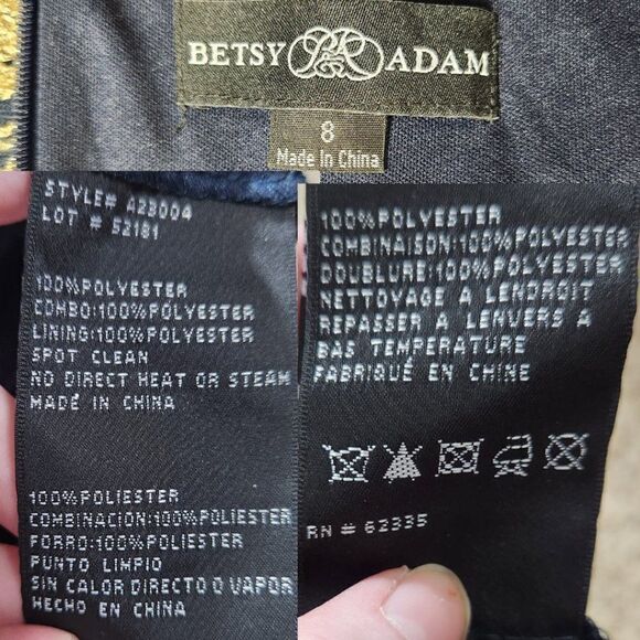 Betsy & Adam Embellished Chiffon Illusion Halter Gown Navy Gold Floral Size 8 - Picture 12 of 15